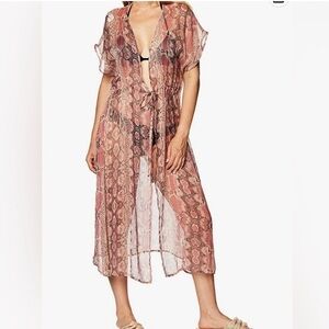 Betsey Johnson Snake Bite Tie Front Duster Swim Cover up sheer OSFM
